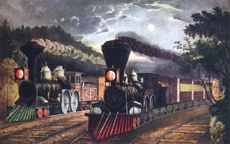 Fanny Palmer The Lightning Express Trains Leaving the junction Spain oil painting art